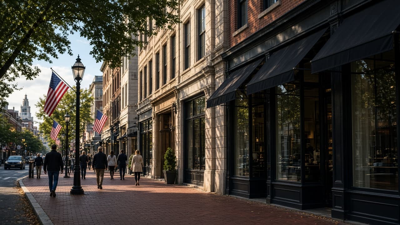 Upscale shopping street in Greenwich Connecticut
