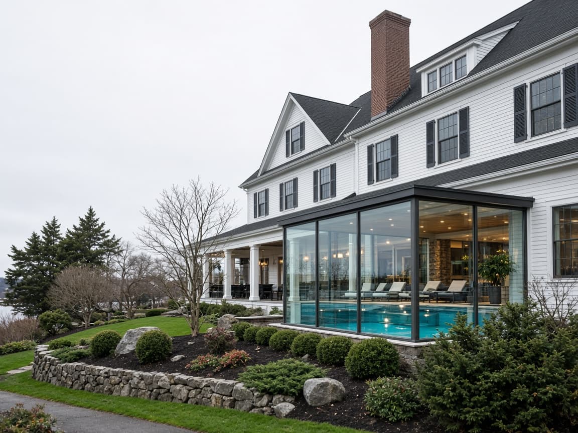 Old Greenwich hotel grounds and indoor pool