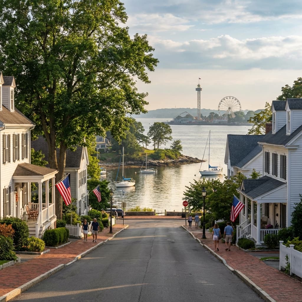 Carácter de pueblo costero con playa en Rye, Nueva York